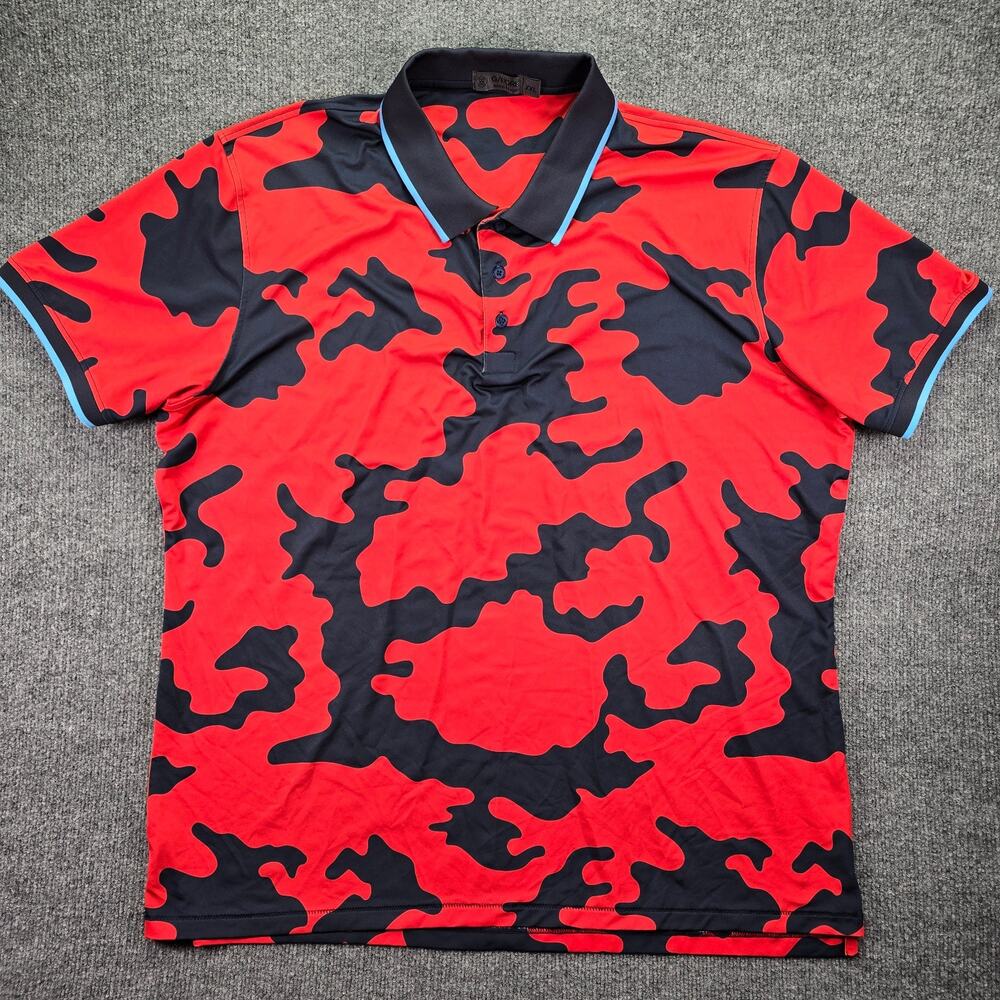 G/Fore Polo Shirt Men XXL Red Navy Exploded Camouflage Stretch Golf Short Sleeve
